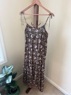 Natalie Martin Brown Floral Maxi Dress with Tie Straps